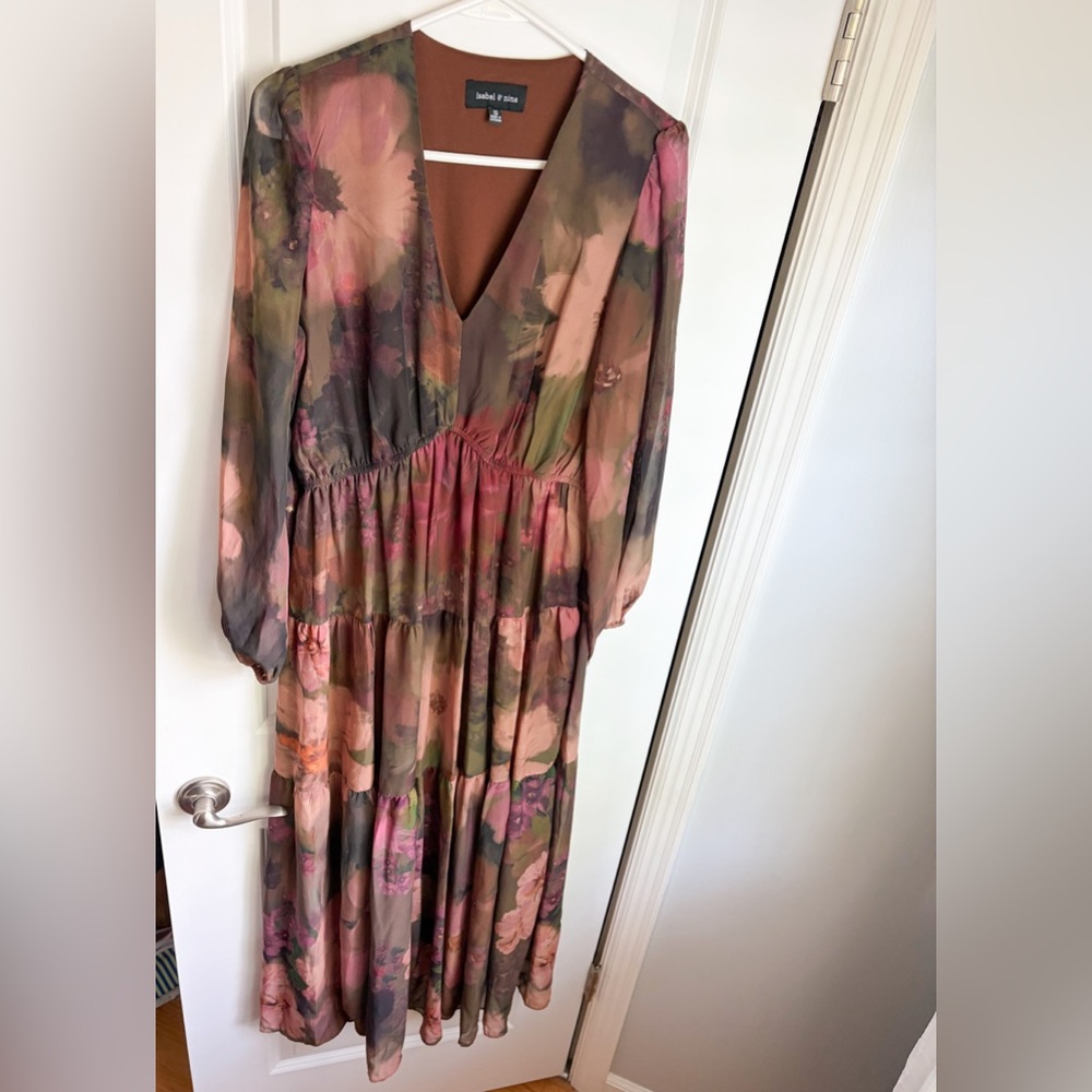 Floral Tiered Fall Maxi Dress with long sheer sleeves - Picture 5 of 10